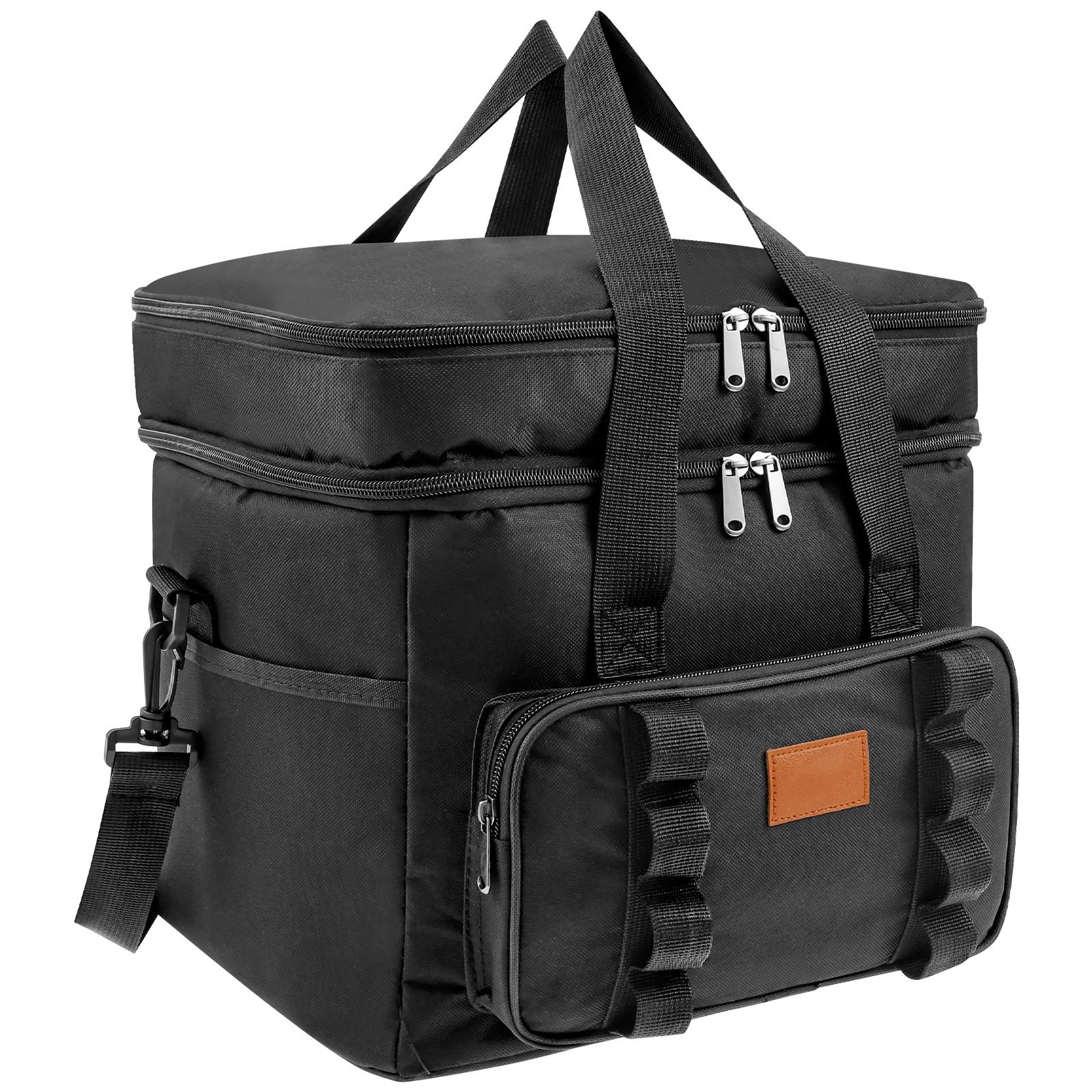 

23 л Многофункциональные двухслойные сумки-тоут-холодильники для ланча Большой вместимости Дорожный пикниковый ланч-бокс для семейных мероприятий на открытом воздухе чёрный