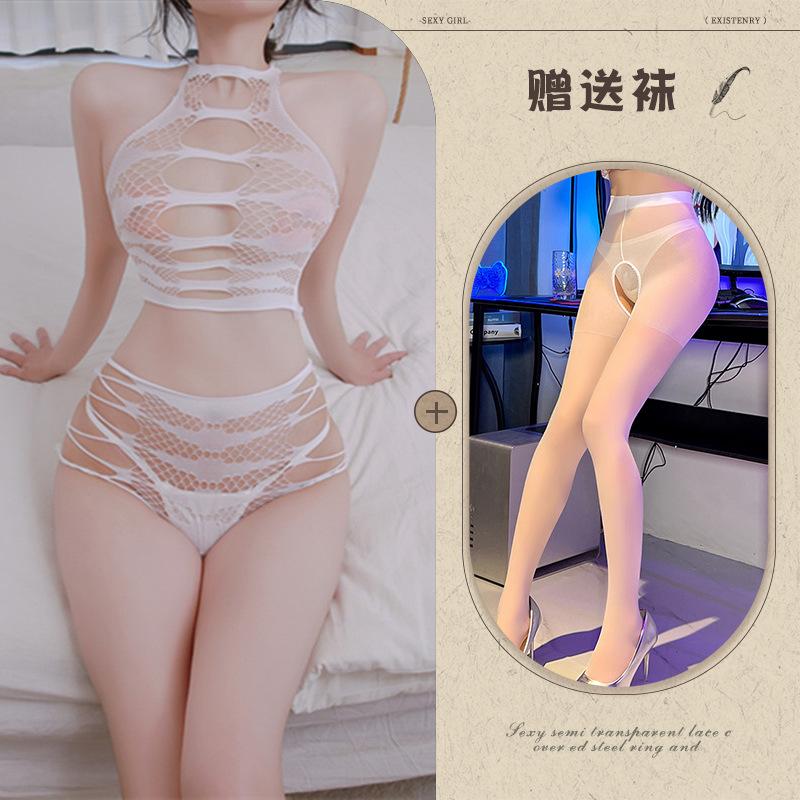 Sex underwear sexy perspective hollow tear large size hip wrap free net suit