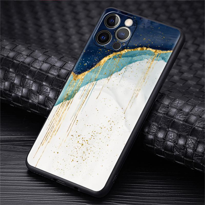 Luxury Gold Foil Art Case For Apple iPhone 11 15 13 14 Pro Max 12 Plus X 15Pro Black Silicone Phone Coque