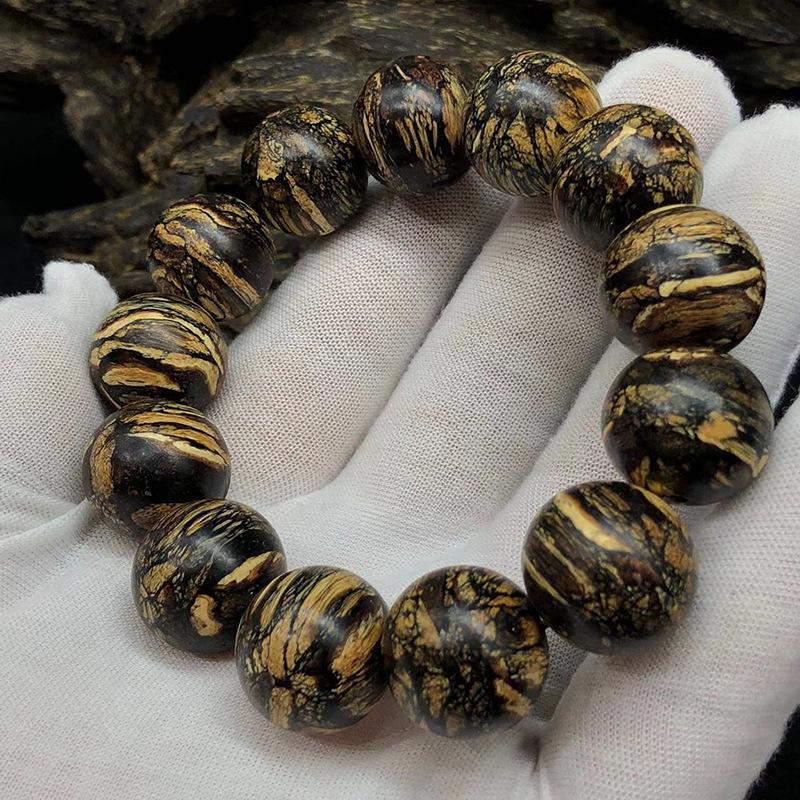 

Вьетнамский Ньячанг Агарвуд Тигровый Полосатый Кинан Браслет из Бусин - 20 мм, 12 Бусин с Высоким Содержанием Масла, Натуральная Буддийская Ручная Четка