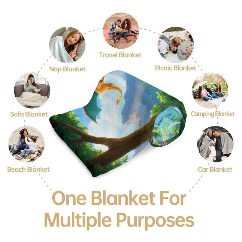 Pokemon Starter Pokemon Scenic Flannel Blanket Cartoon Anime Soft Warm Plush Throw Sofa Bed Couch Cover Camping Travel Fans Gift