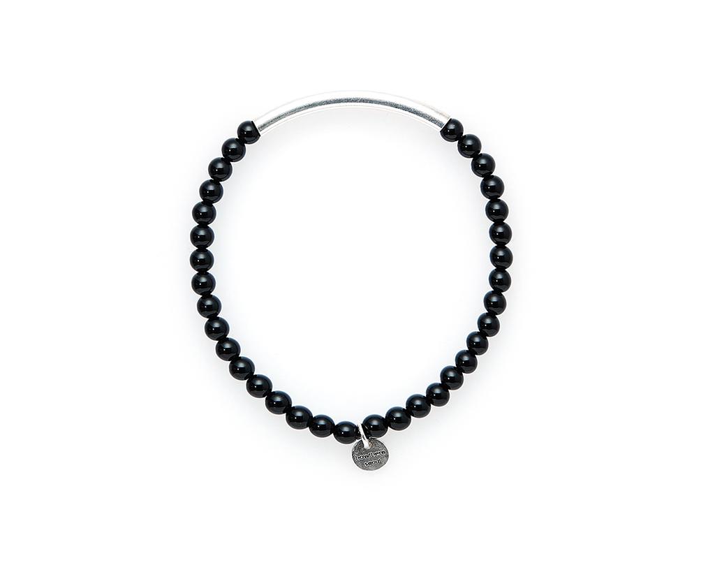 Howthere Gemstone Bracelet Minimalist - Silver Pipe And Black Stone