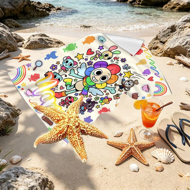 Custom Name Personalized Dandy's World Print Beach Towel, for Trip Camping Beach Party Home Decor, Birthday Gift for Family & Friends