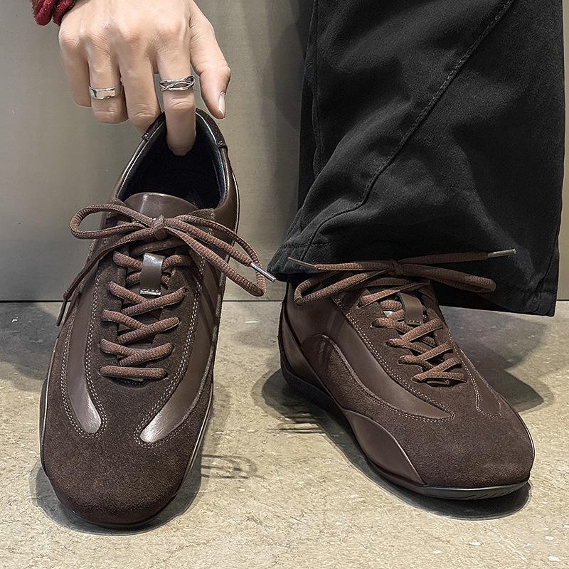 European and American splicing men's shoes low-top daily lace-up sports and leisure shoes lightweight barefoot shoes brown-J