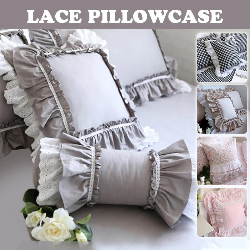Luxury Embroidery Cushion Cover Ruffle Lace Wrinkle Pillow Cover Cake Layers Princess Bedding Pillowcase 45x45cm