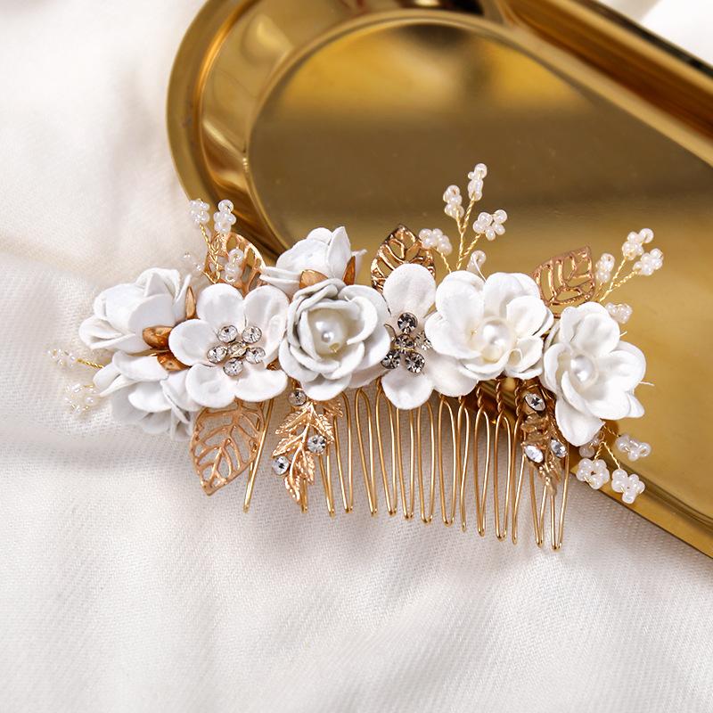 Pettine laterale con fiori artificiali e perline per capelli da sposa, per capelli, da donna, per spose, matrimonio, concorso di bellezza, diadema, copricapo, forcine, accessori per capelli, gioielli
