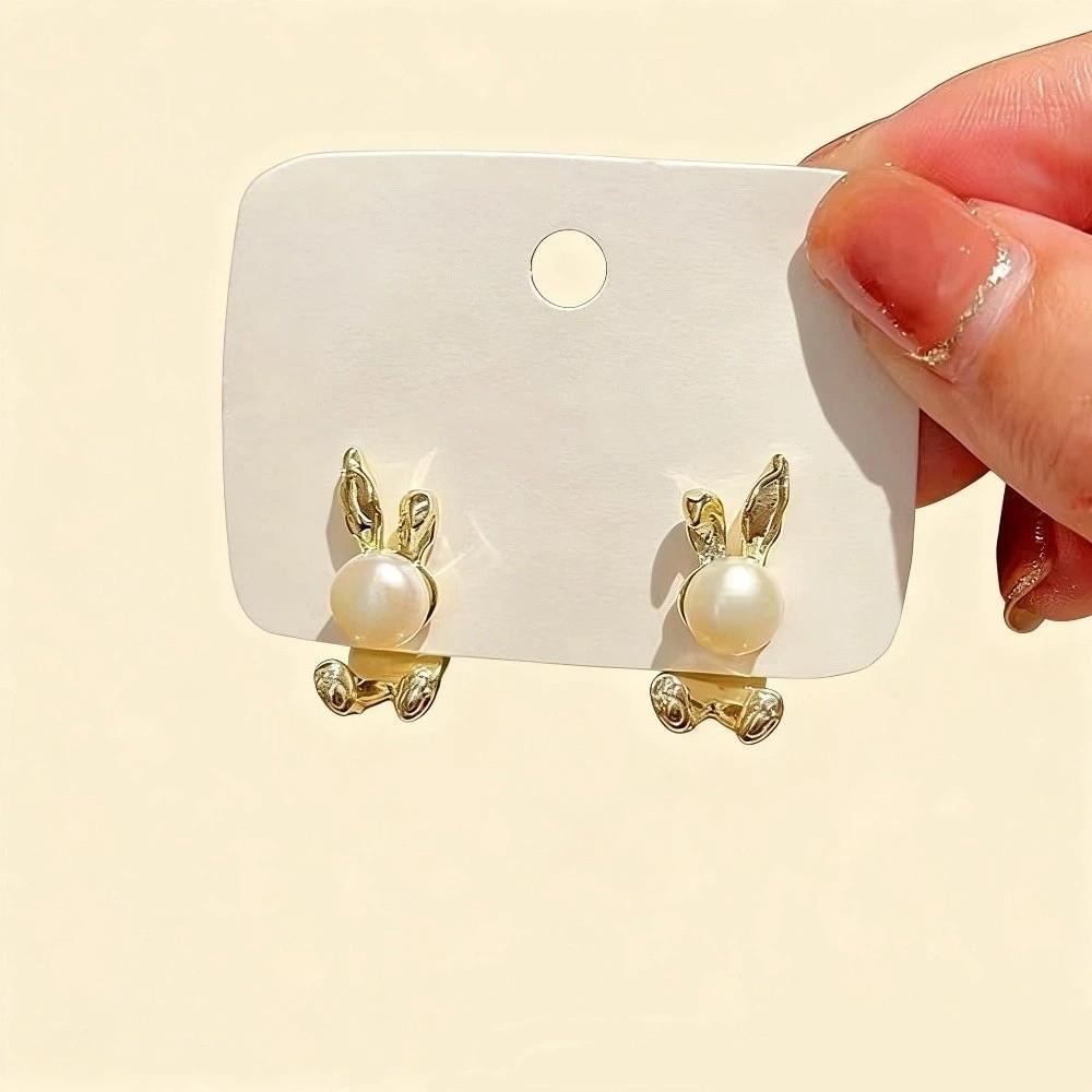 Sweet Rabbit Ear Studs Cute Ladies Pearl Earrings Creative Rabbit Earrings  Women