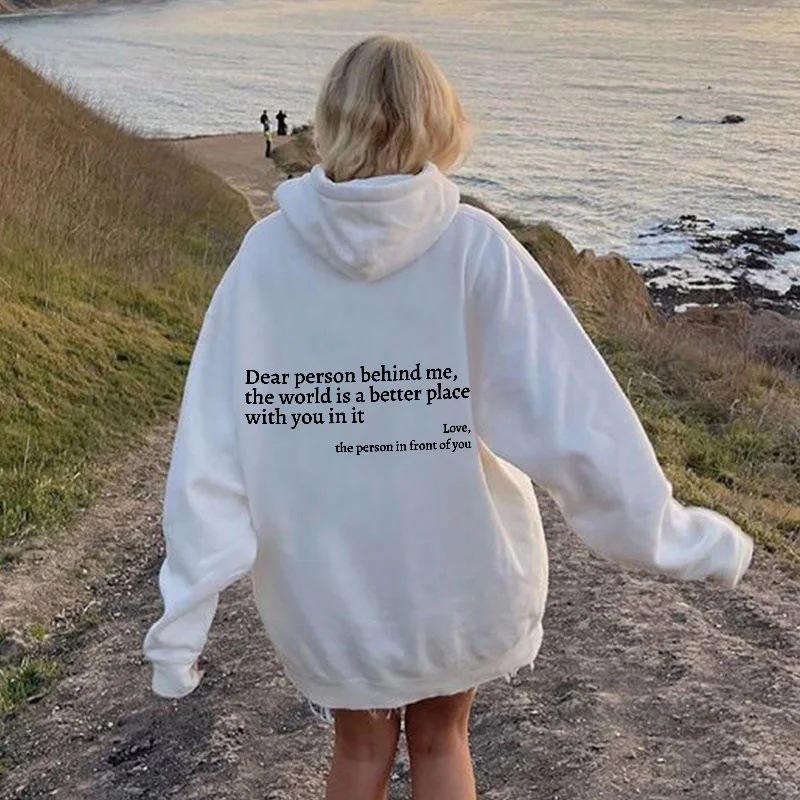 2023 Women's Fleece-Lined Hoodie with Letter Print & Kangaroo Pocket