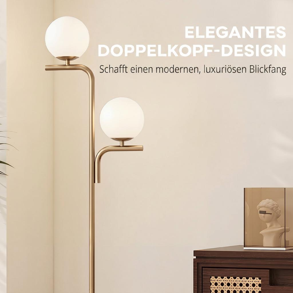 LED Floor Lamp, Modern Lamp with 3 Color Temperatures, Glass Globe Shades and Foot Switch, Gold