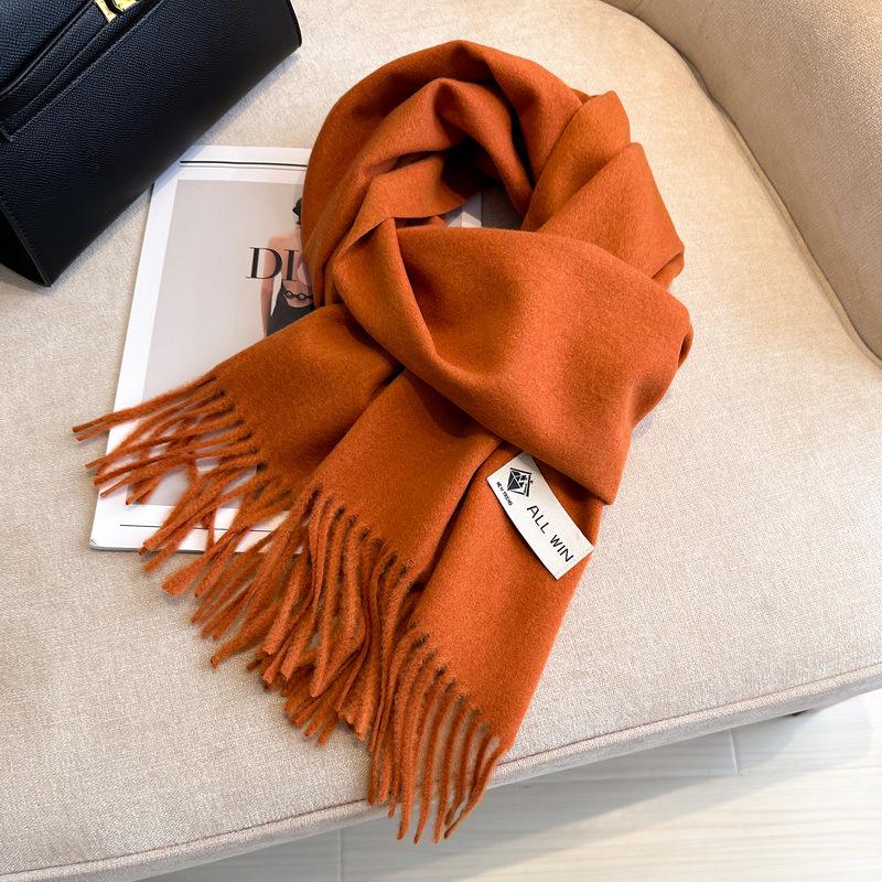 

Новый стильный однотонный шерстяной шарф - 100% теплый, удобный, с длинной бахромой для модного и универсального образа. 32x180 cm