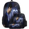 Conjunto de Mochila Escolar Infantil Estampada Cristiano Ronaldo Meninos Meninas 3 Peças Mochila de Tecido Oxford Com Lancheira Estojo