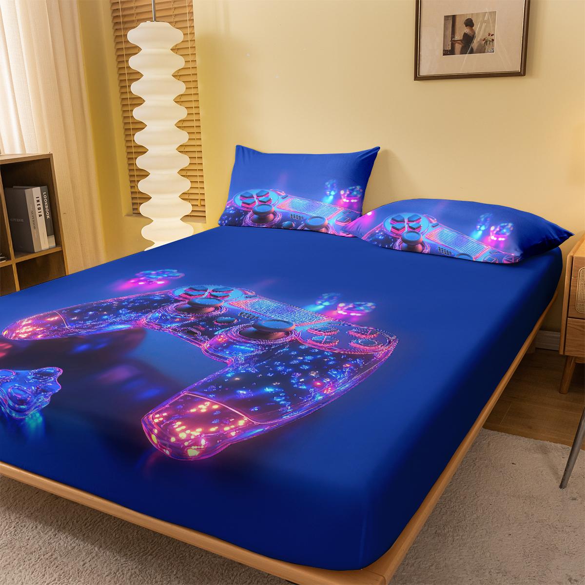 

1 Simple modern Game Handle digital printed frosted Fitted Sheet,bedroom printed bed cover,bedding(No pillowcase) 71x132cm