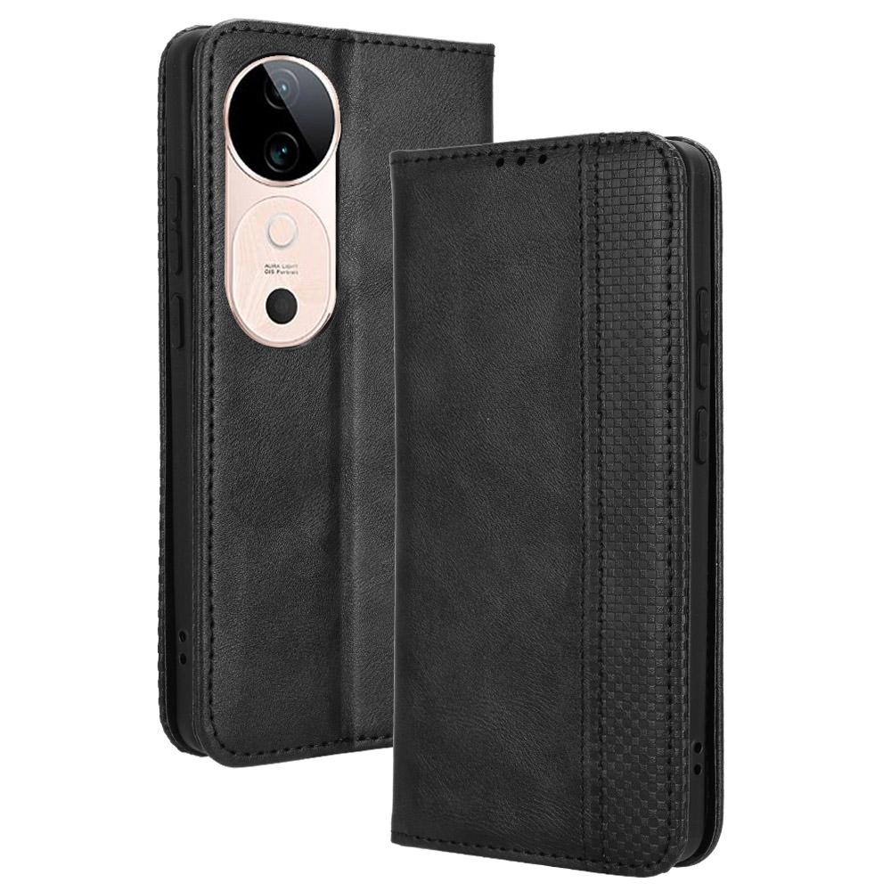 

For vivo S19 5G Case Retro PU Leather Wallet Phone Cover Stand Black