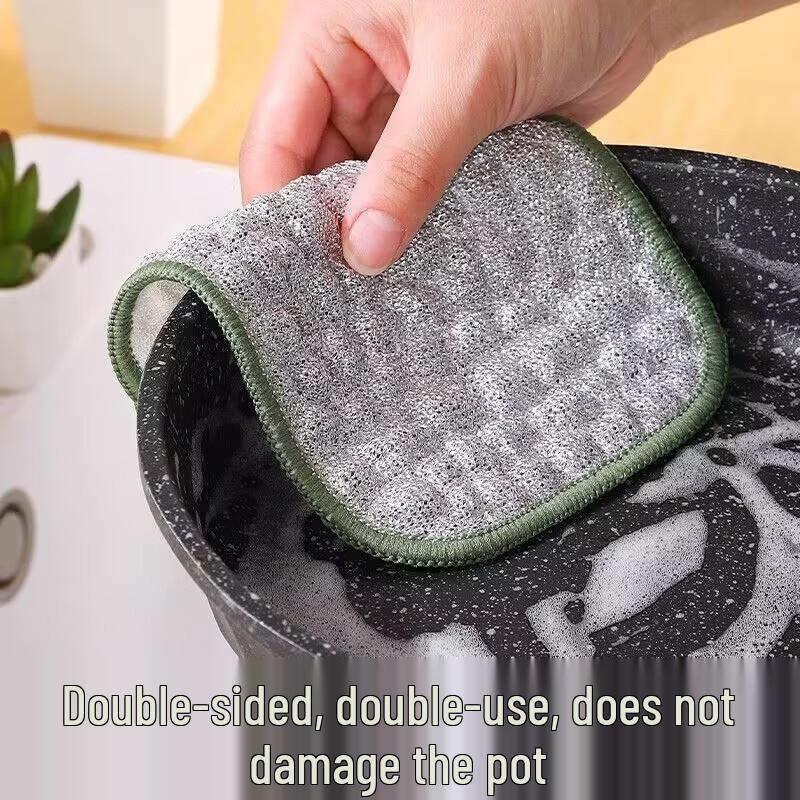 Double-Layered Bubble Cloth Dishwashing Towel - Silver Thread, Thick Cotton Gauze, Non-Stick Scouring Pad