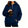 Womens Half-Zip Hooded Sweatshirt With Pet Pocket Loose Fit Fall Winter Top Small Dogs