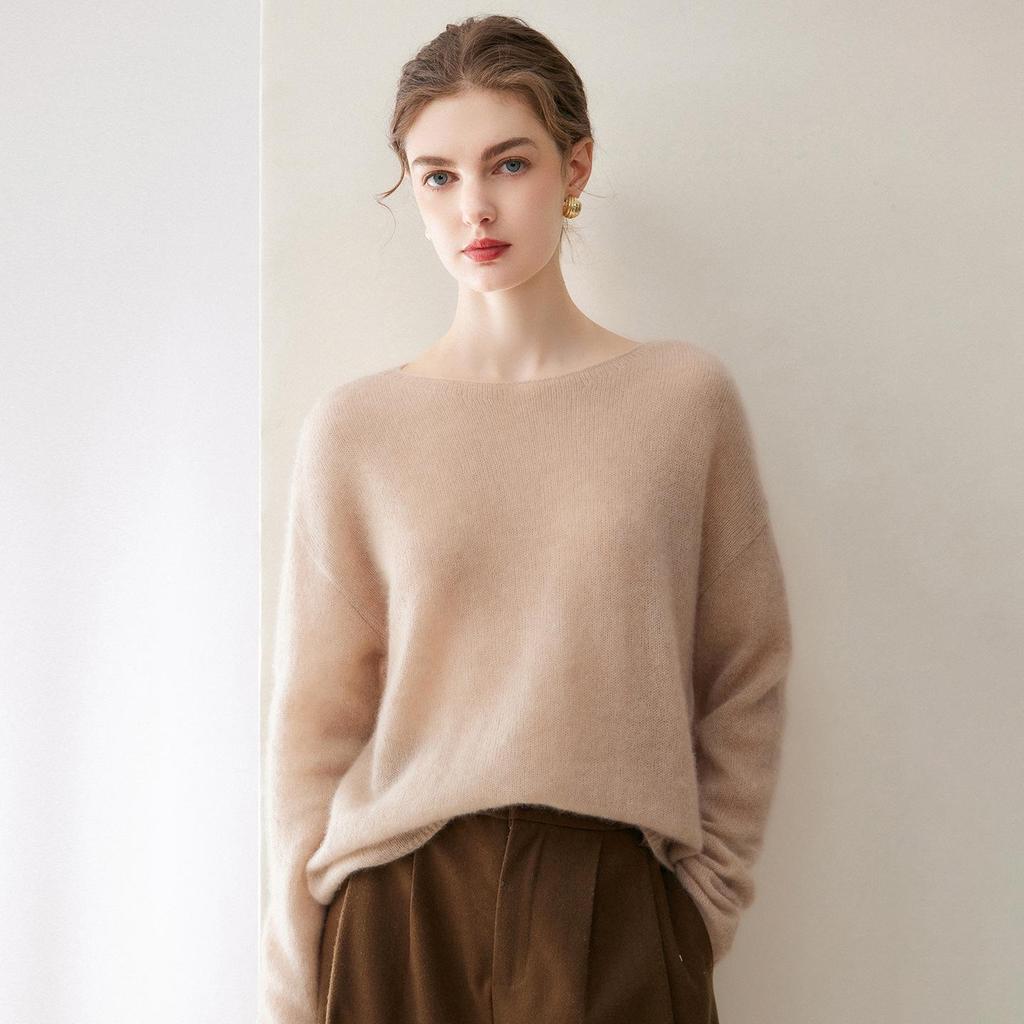 Women's Velvet Pullover Sweater - 75% Cashmere, 25% Mulberry Silk, One-Shoulder, Drop Shoulder, Long Sleeve Knit Base Layer.