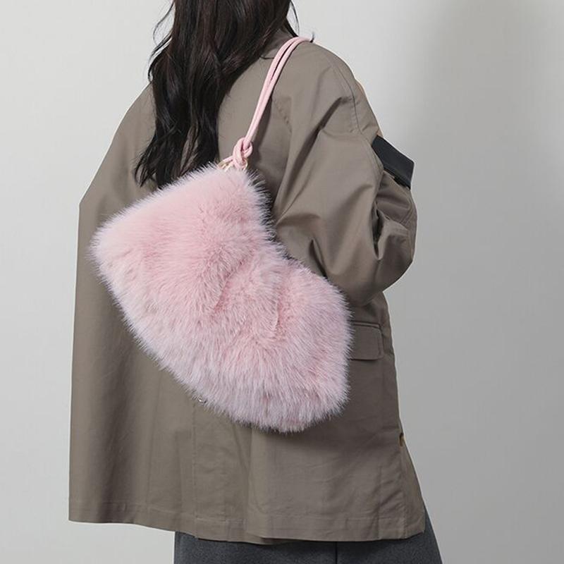 Yogodlns Women's Autumn and Winter Handbag Imitation Fur Fashion Hundred with Plush Bag Solid Color Large Capacity Zipper Shoulder Bag