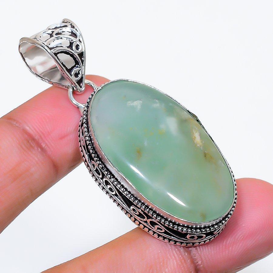 Natural Chrysoprase Gemstone 925 Sterling Silver Jewelry Pendant 2.05" AP-16414