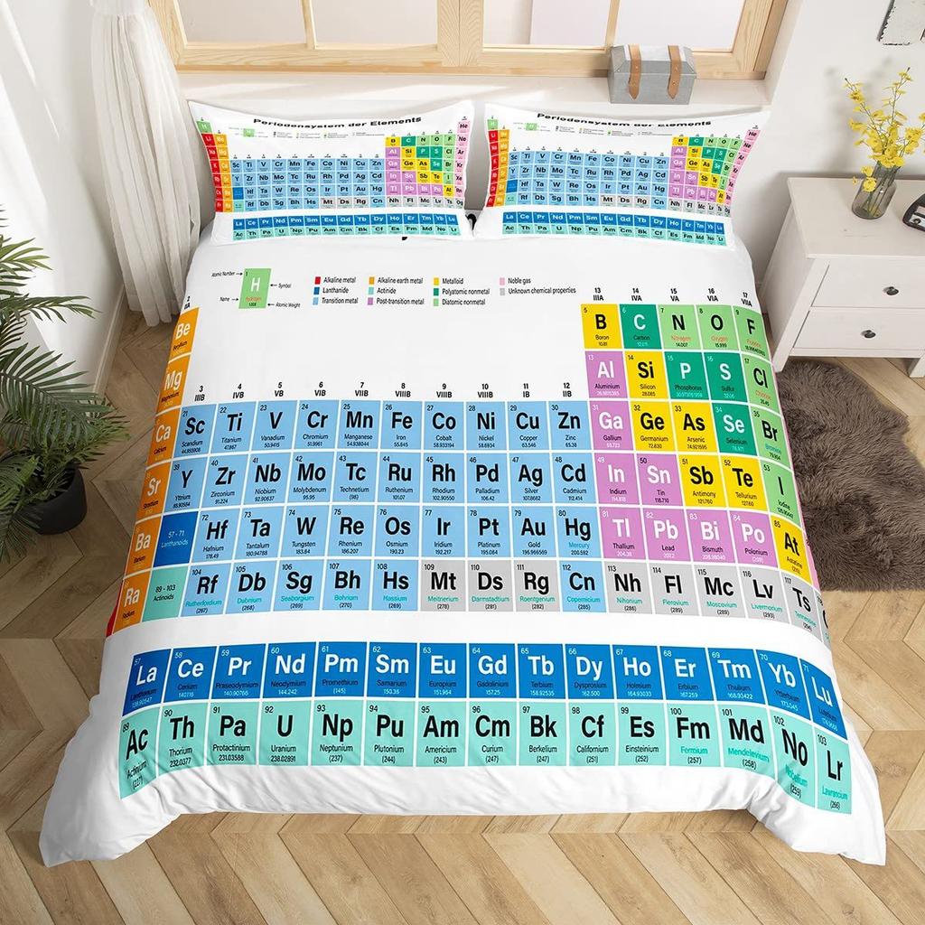 Tavola periodica degli elementi chimici Copripiumino Scienza chimica Set copripiumino a tre pezzi Decorazione camera da letto