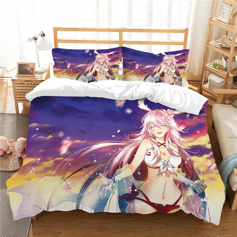 Quilt Cover Pillowcase Two Or Three-Piece Set Yae Sakura Series 3D Digital Printing Polyester