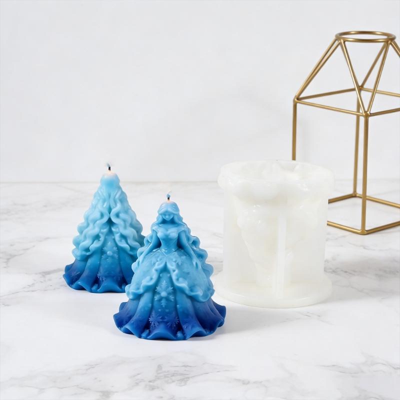 Flower Princess Dress Silicone Candle Molds Temperature Resistant for Making Candle Soap Chocolate Wedding Decoration