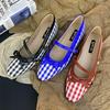 Fashion High Quality Checkered Design Mary Jane Shoes Women Inner Height Increase Flat Ballet Shoes Comfortable Soft Bottom Casual Shoes
