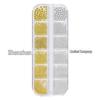 12-Grid Nail Art Box: Mixed Gold & Silver Steel Beads for Nail & Phone Decoration
