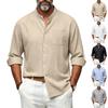 Men S Casual Loose Linen Stand Collar Long Sleeve Shirt