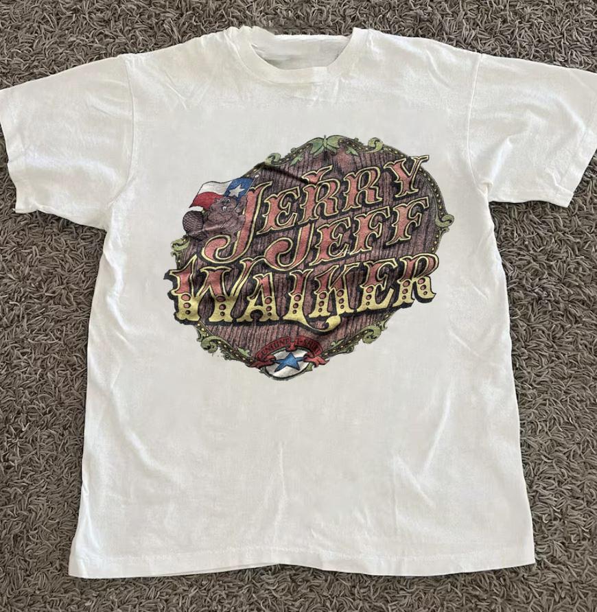 White Jerry Jeff Walker Cotton T-Shirt Full Size BS798 M