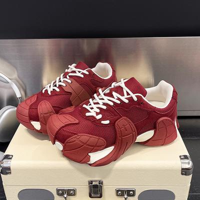 Fashion Red Women's 2025 New Spring Summer Versatile Sports Leisure Oes Retro Racing Soft Bot Agan Oes Cross Bule Casual Shoes