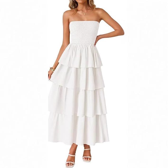 European and American women's clothing popular sleeveless off-the-shoulder pleated layered tube top long vest skirt