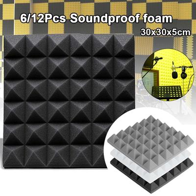 6 / 12Pcs 30x30x5cm Pyramid Sound Absorbing Foam Soundproofing Drums Room Accessories