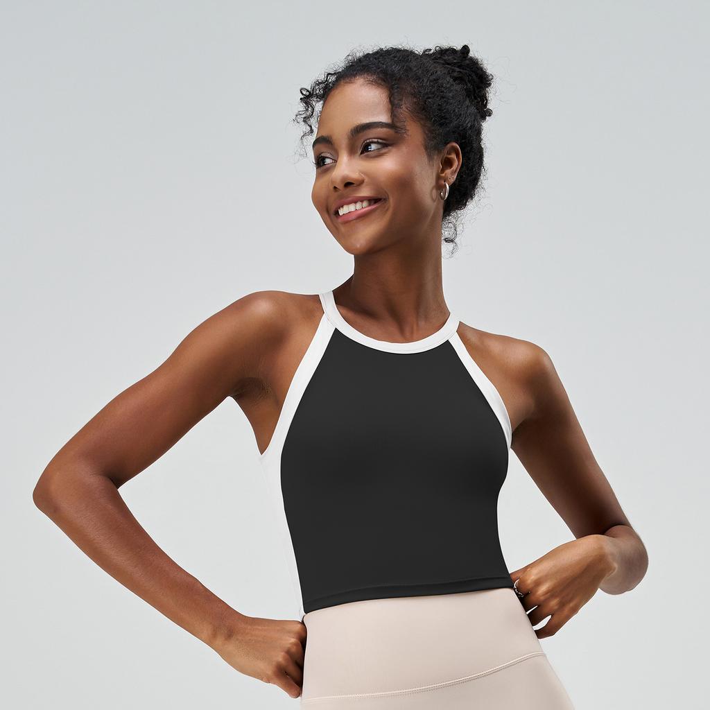 Women's Longline Two Tone Shockproof Sports Tank Top Bra Sleeveless Push Up Yoga Vest