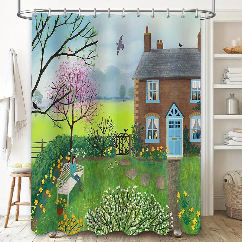 Floral Cottagecore Shower Curtain Vintage Botanical Nature Landscape Bathroom Decor Farmhouse Rustic Home Decor Washable Fabric