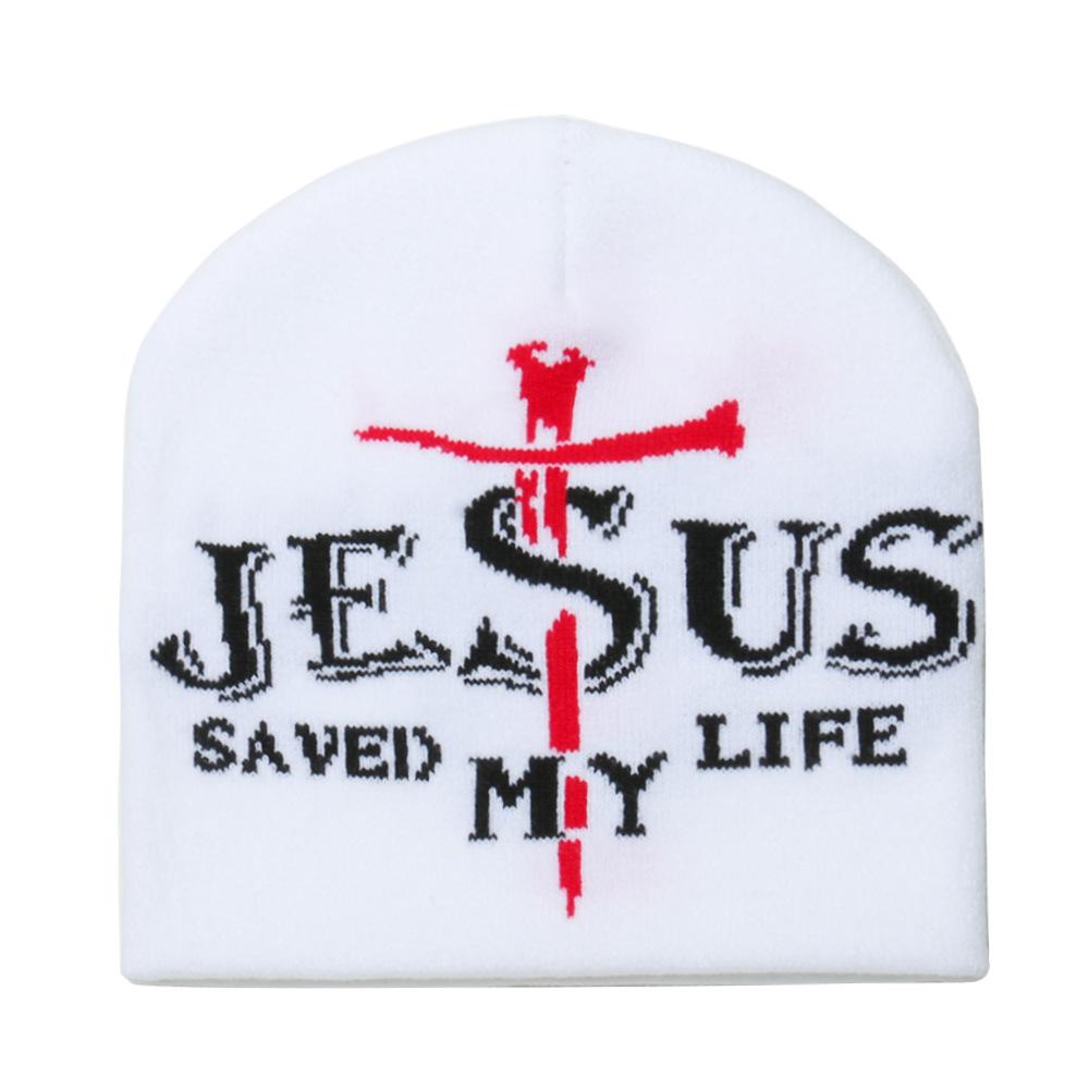 Winter Hat Men's Winter Explosion Letter Cross Jacquard Beanie Warm Knitted Hat Men