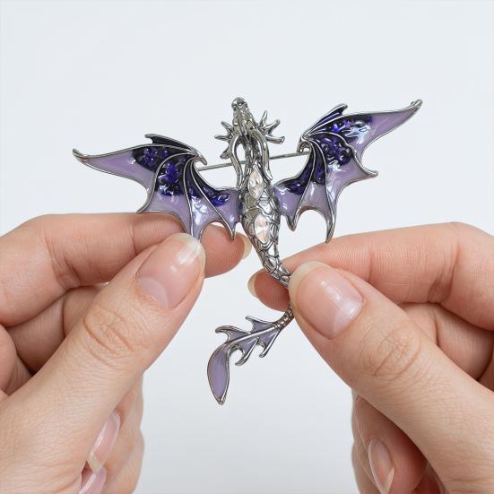 Brooch Pin Western Dragon Design Zinc Alloy Pin with Rhinestone Inlay Hand-Painted Enamel Glaze Suits Coats Sweaters Badge