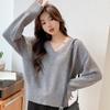 Mockana Women's Relaxed V-Neck Knit Wool Sweater