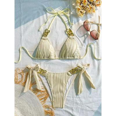 Fashion Sexy Solid Lace Up Bikini Women Split Swimsuit Beach Brazil Bikini 2026 New All Season Backless Bikinis 2 Piece Set