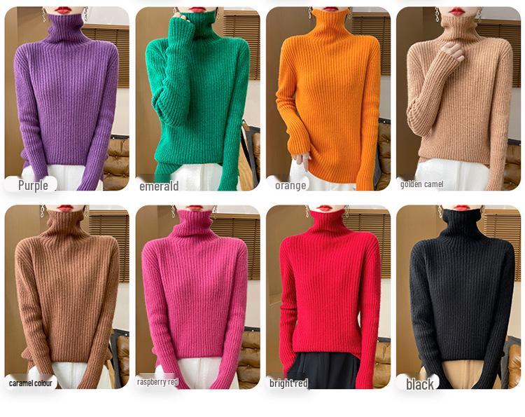 Women's Cashmere Loose High Neck Sweater - Pure Wool Base Layer Pullover for Autumn/Winter