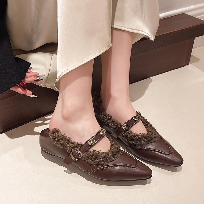 Women's shoes with fleece to keep warm Mary Jane women's shoes inner height increase single shoes women's 2025 autumn and winter new flat shoes fluffy