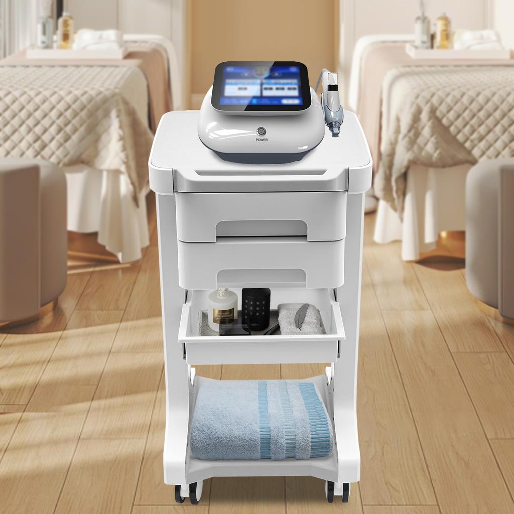 Rolling 3-Tier Beauty Station with 2 Drawers & Locking Wheels, 110lbs Capacity Mobile Organizer Cart for Salon, Spa & Makeup