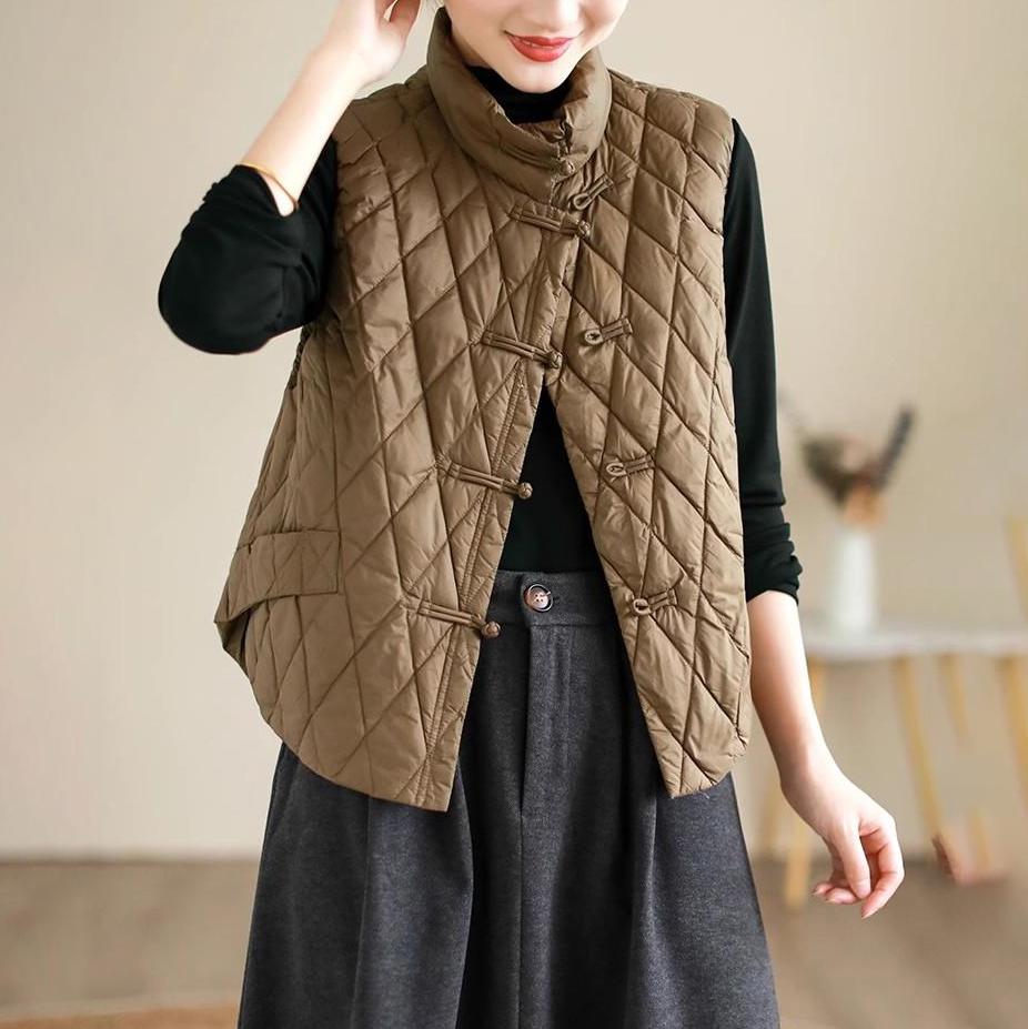 Women Light Weight Thermal Loose Seamlessly Sleeveless Stand Collar White Duck Down Jacket Vest Pocket All Match Chic Waistcoat
