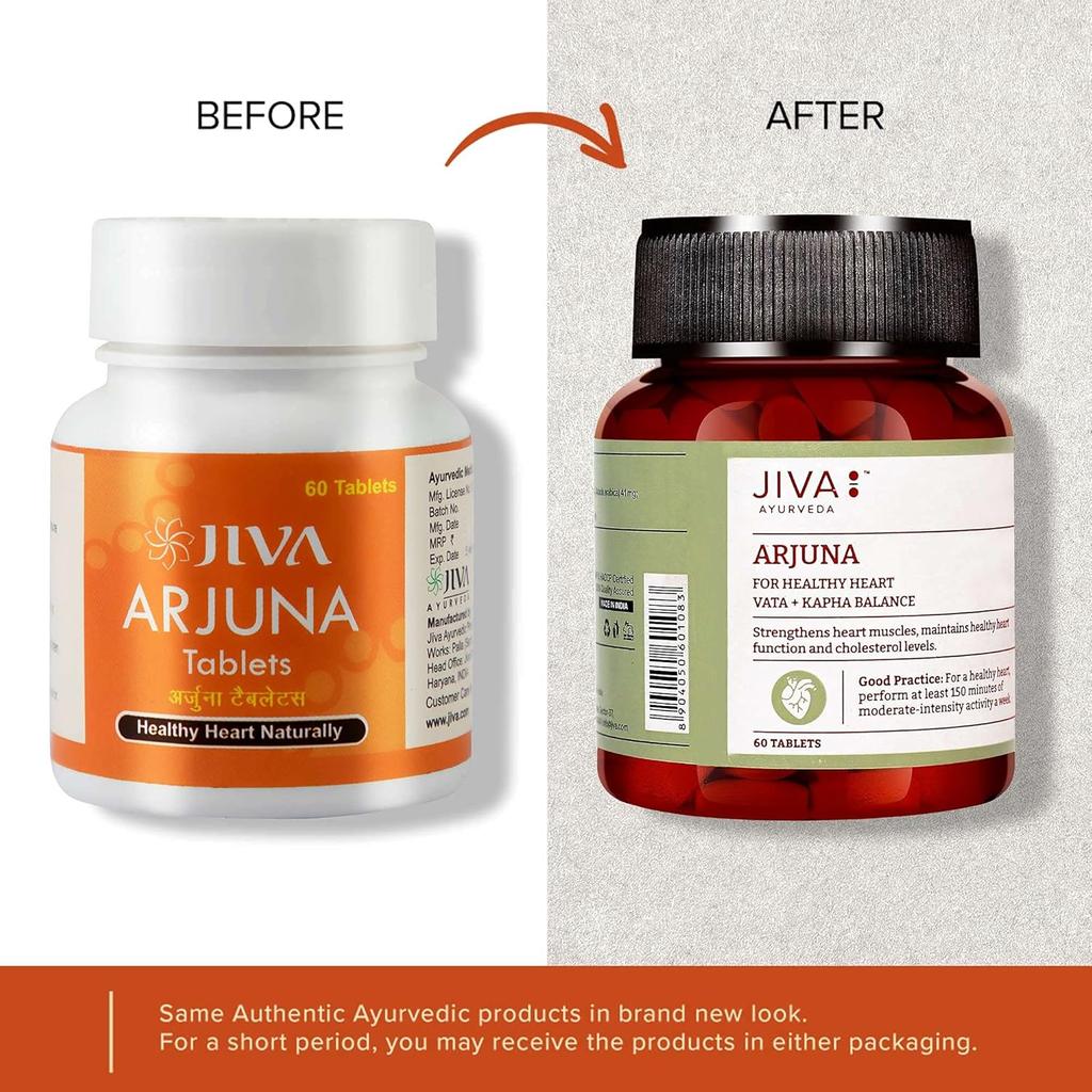 Jiva Arjuna Tabletten 500mg 60 Tabletten (3er-Pack) Kräuter-Herzunterstützung für Cholesterin & Herz-Kreislauf-Gesundheit
