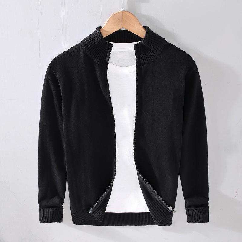 Men's Business Casual Slim Fit Zipper Cardigan Sweater - Solid Color Knitwear Top