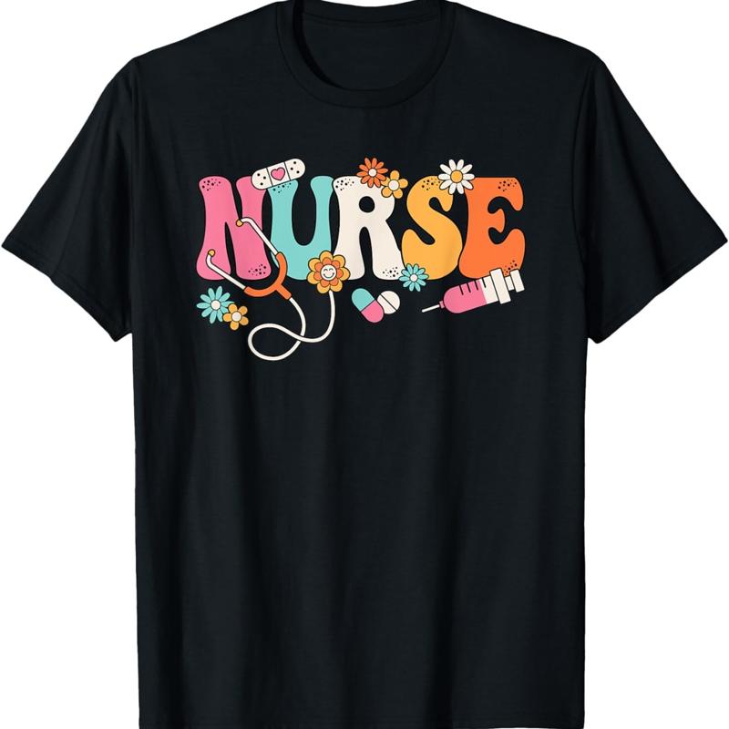 

Cute Retro Groovy Nurse Flower Nursing T Shirt - Men s Summer Cotton Graphic Tee 5XL різнокольоровий
