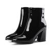 High-heeled Ankle Boots for Women 7cm Square Heel Ankle Boots Sexy Round Toe Leather Zip Women Short Boots Cross Dressing Shoes