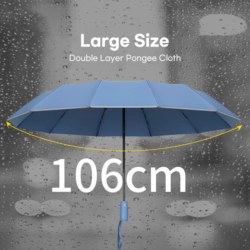Fully Automatic 12 Ribs Umbrella Windproof Strong Big Folding Umbrella for Women Double Layer Golf Rain Umbrella