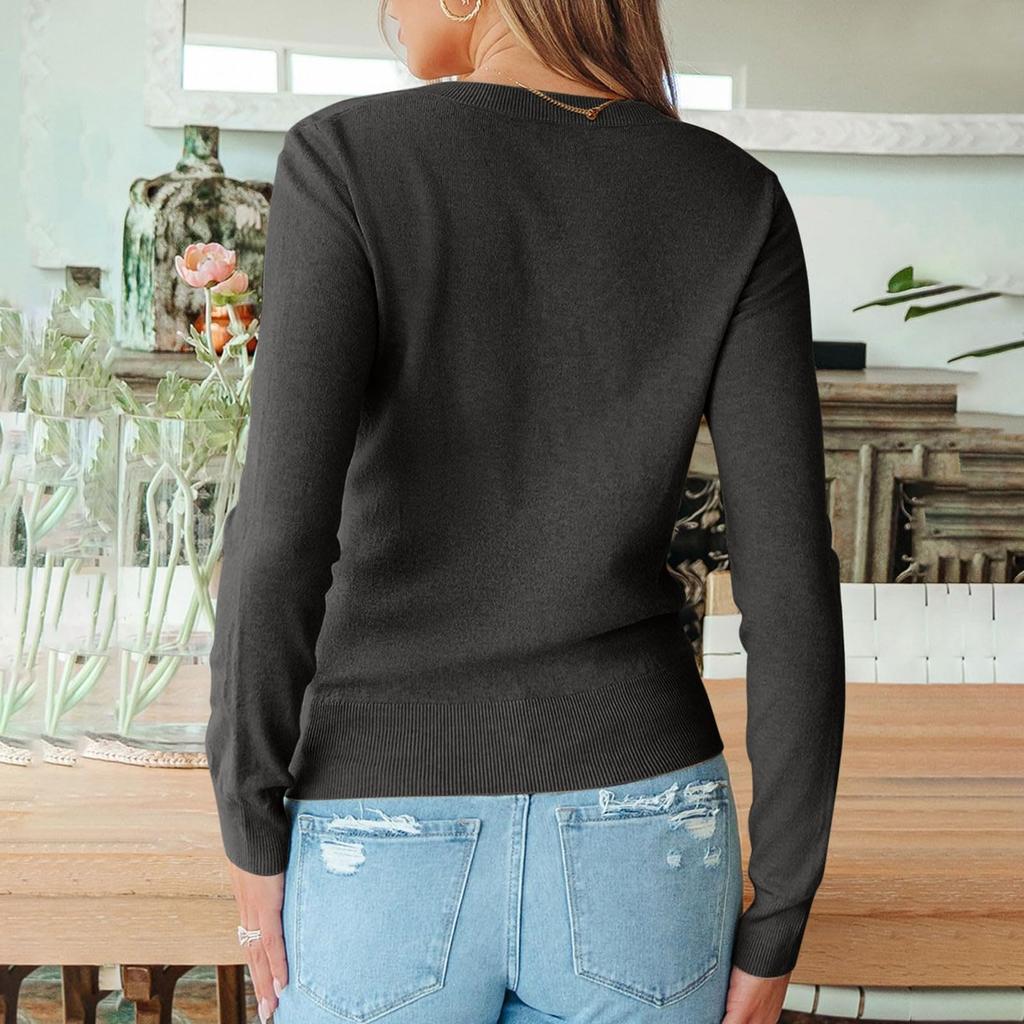 Women's Fashion Round Neck Pullover Sweater Casual Versatile Solid Color Knit Top
