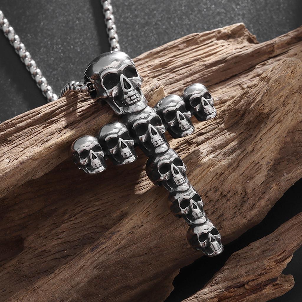 Vintage Skull Cross Pendant Necklace Gothic Jewelry With Adjustable Chain Unique Skull Jewelry Gift For Men And Women