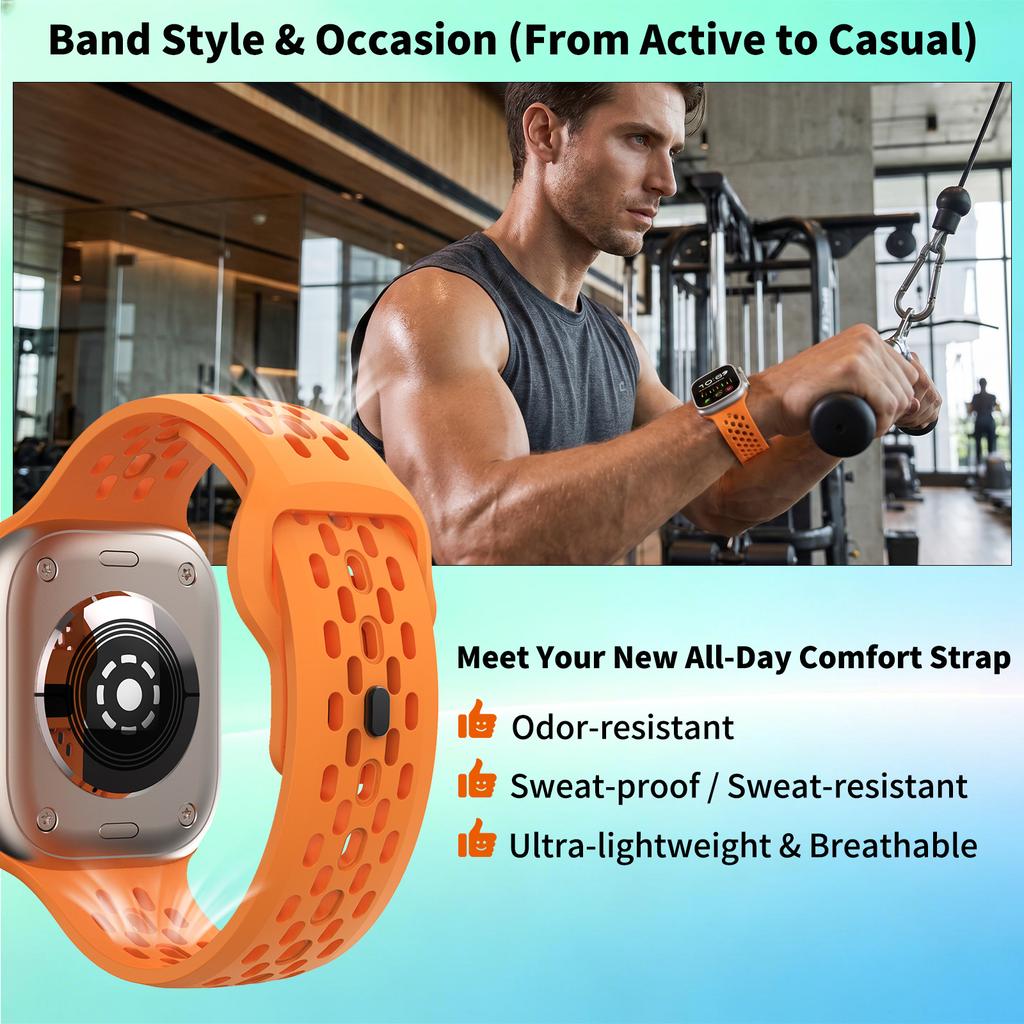 Hypoallergenic FKM Rubber Strap Premium Airflow Band for Apple Watch Ultra 3 2 49mm Sports Bands for Series 11 10 9 8 7 6 5 & SE